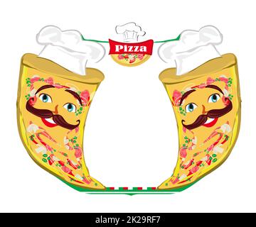 Cartoon pizza chef -  funny character on banner Stock Photo