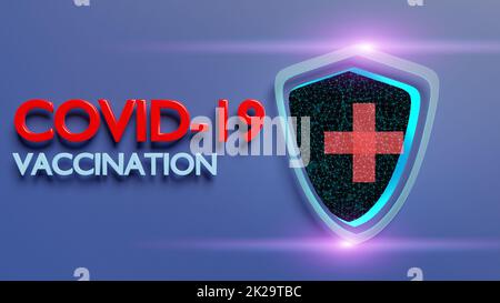Covid-19 vaccination concept with shield. 3D Rendering Stock Photo