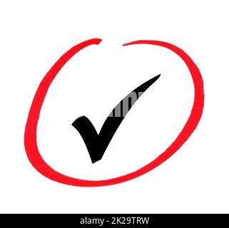 Check - Check Mark with red pencil circle Stock Photo