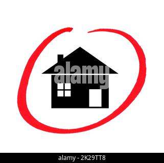 Real Estate - House with red pencil circle Stock Photo