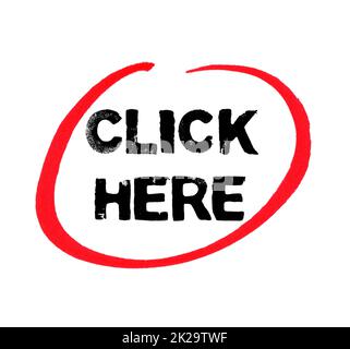 Click here with red pencil circle Stock Photo