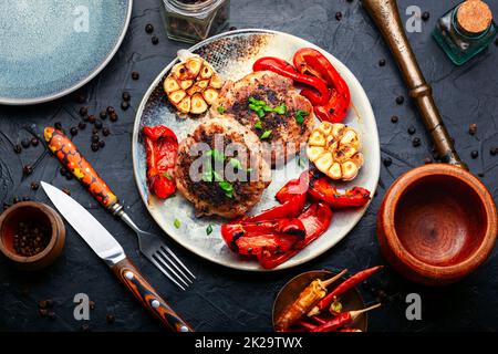 Beef steak in bacon with minced meat. Stock Photo