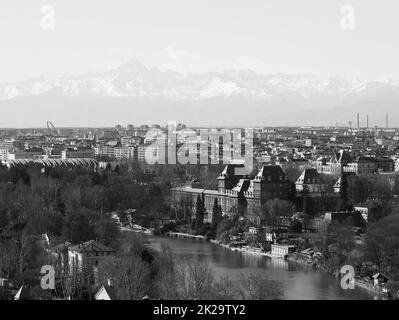 Aerial view of Turin in black and white Stock Photo - Alamy