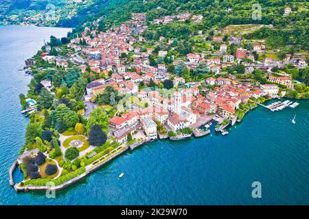 Town of Torno on Como lake aerial view Stock Photo
