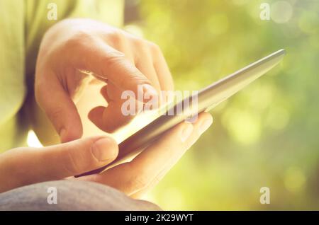 Man holding tablet Stock Photo