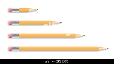 Set of four realistic drawing pencils with rubber isolated on white background Stock Photo