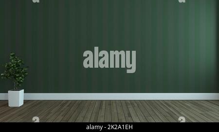 Empty room with Lined green wallpaper wall concept 3d rendering Stock Photo