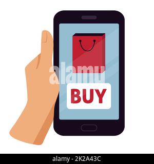 Online Shopping on Websites or Mobile Applications Concepts of Vector Marketing and Digital Marketing. Stock Photo