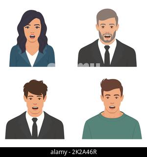 Shocked and surprised funny face of man and woman. Emotions and facial expressions concept, vector illustrations Stock Photo