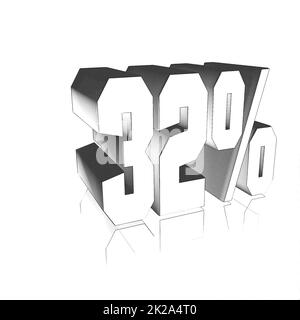 32%, 32 percent as a 3D illustration, 3D rendering Stock Photo