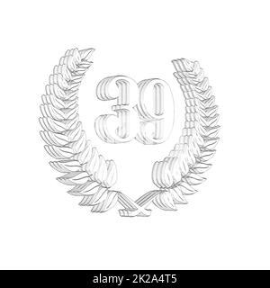 Number 39 with laurel wreath or honor wreath as a 3D-illustration, 3D-rendering Stock Photo