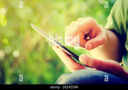 Man holding tablet Stock Photo