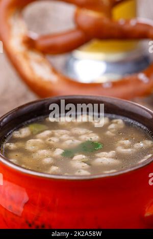 bavarian spaetzle soup Stock Photo