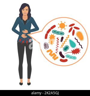 medical vector illustration of stomach ache, human digestive system problems Stock Photo