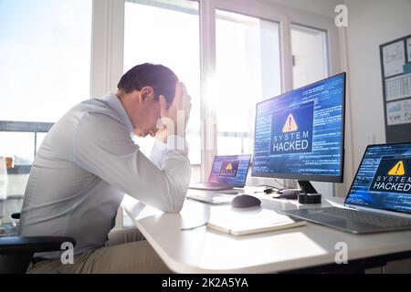 Ransomware Malware Attack. Business Computer Hacked Stock Photo