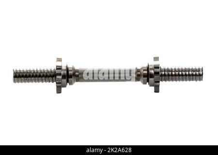 metal neck for dumbbells in disassembled form on a white isolated background Stock Photo