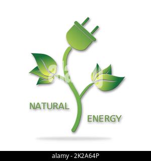 Electric plug icon with green leaves. Renewable energy concept ...
