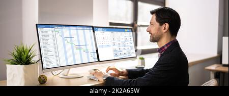 Convertible Laptop Gantt Chart Software Stock Photo