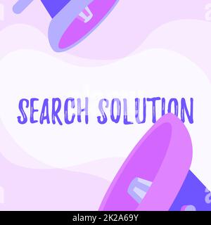 Sign displaying Search Solution. Conceptual photo an action or process of finding solution to a problem Pair Of Megaphone Drawing Making Announcement In Chat Cloud. Stock Photo