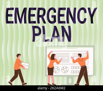 Inspiration showing sign Emergency Plan. Concept meaning Procedures for response to major emergencies Be prepared Colleagues Drawing Standing Beside Table Projection Graph Chart Stock Photo