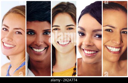 Smiles and beauty. Composite image of a diverse group of attractive young women. Stock Photo