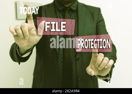Writing displaying text File Protection. Word Written on Preventing accidental erasing of data using storage medium Presenting New Plans And Ideas Demonstrating Planning Process Stock Photo