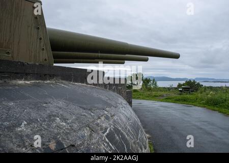 Austratt, Norway - July 06, 2022: Austratt Fort was constructed in 1942 by the Germans and the centrepiece is a triple 28 cm gun turret from the Germa Stock Photo