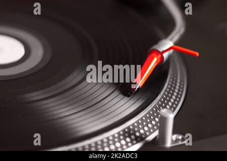Retro records. Closeup of a turntable and record. Stock Photo