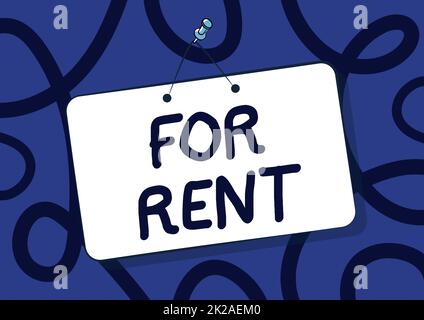 Text showing inspiration For Rent. Concept meaning when you make property available for purchasing temporarily Pinned Hanging Door Sign Drawing With Empty Writing Space. Stock Photo