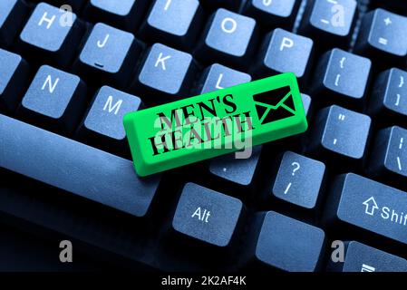 Conceptual display Men S Health. Business overview men s is state of complete physical, mental, and social wellbeing Practicing Speed Typing Accuracy, Testing Typewriting Knowledge Stock Photo