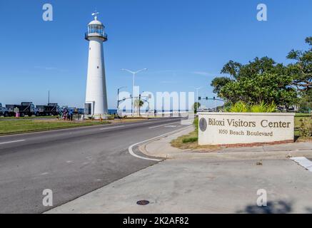 Billoxi Lighthouse on Gulf Coast in Biloxi Mississippi. Stock Photo