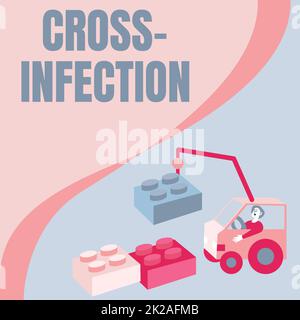 Text caption presenting Cross Infection. Concept meaning diseasecausing microorganism transmitted between different species Man In Crane Moving Around Blocks Presenting New Ideas. Stock Photo