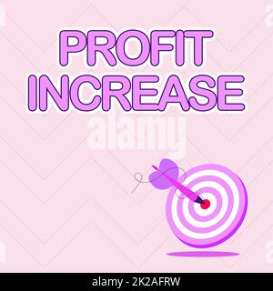 Conceptual caption Profit Increase. Word Written on the growth of revenue generated in business or sales Presenting Message Hitting Target Concept, Abstract Announcing Goal Stock Photo