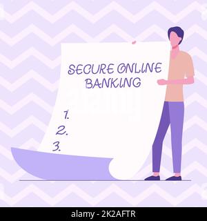 Text sign showing Secure Online Banking. Business concept protect digital bank for internet transactions Man Standing Holding Large Blank Paper Showing New Meaning And Message. Stock Photo