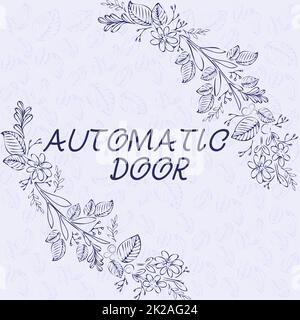 Hand writing sign Automatic Door. Internet Concept opens automatically when sensing the approach of a person Blank Frame Decorated With Abstract Modernized Forms Flowers And Foliage. Stock Photo