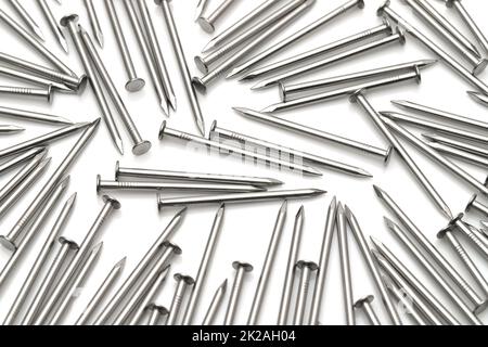 silver metallic nails isolated on white background Stock Photo