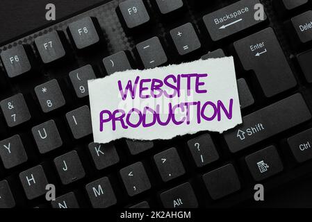 Hand writing sign Website Production. Business approach creating sites with layout content and graphic design Creating New Online Shop Business, Typing List Of Trading Goods Stock Photo