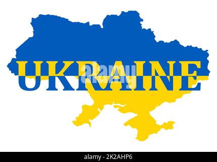 Vector Illustration of the Flag Incorporated Into the Map of Ukraine with text. Concept Ukrainian banner for International protest, and Stop the war against Ukraine and encroachment on its territory. Stock Photo