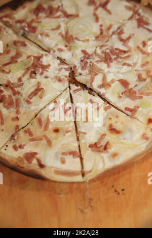 French Tarte flambÃ©e called Flammkuchen in Alsace. France Stock Photo