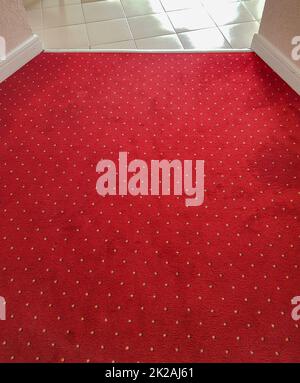 Close-up of the luxurious red carpet on the floor, the interior of the hotel corridor Stock Photo