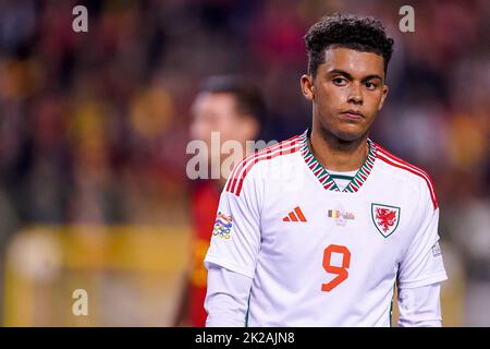 BRUSSELS, BELGIUM - SEPTEMBER 22: Brennan Johnson of Wales during the UEFA Nations League A Group 4 match between the Belgium and Wales at the Stade Roi Baudouin on September 22, 2022 in Brussels, Belgium (Photo by Joris Verwijst/Orange Pictures) Stock Photo