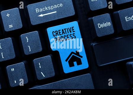Conceptual caption Creative Process. Concept meaning connecting ideas into something valuable creativity Abstract Office Typing Jobs, Typewriting Important Work Reports Stock Photo