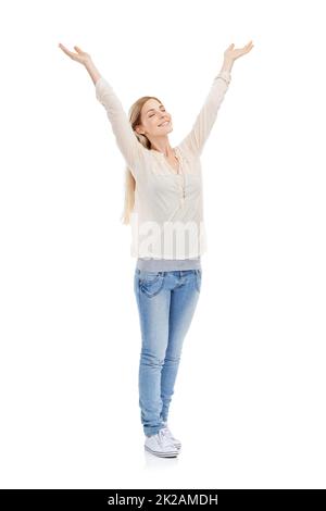 Woman raising arms over head hi res stock photography and images