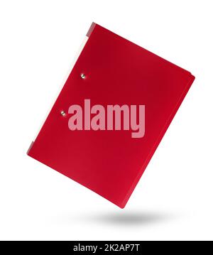 Office red folder for binding with shadow isolated on white background. Stock Photo