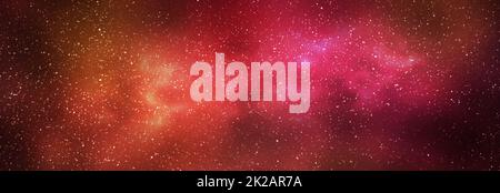 Night starry sky and bright red galaxy, horizontal background banner Stock Photo