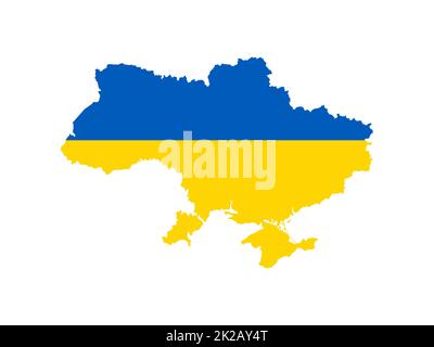 Simple Map Of Ukraine With Flag Isolated On White Background. Illustration Stock Photo