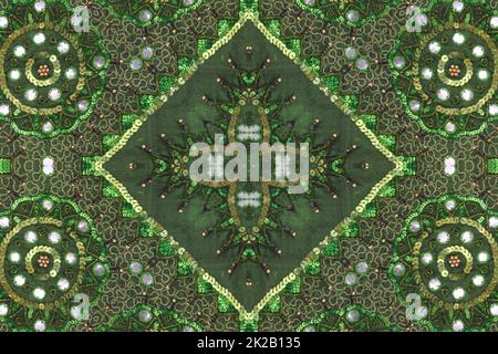 Background Green Abstract Beaded Cloth Background From India Stock Photo