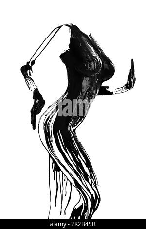 Forming perfection. Black paint outlining a womans body. Stock Photo