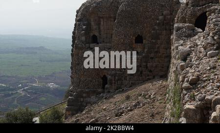 Nimrod Fortress in Israel, Remnants of castle on the Golan Heights near the Israeli border with Lebanon. The Nimrod Fortress, National Park, scenery on the slopes of mount Hermon. Stock Photo