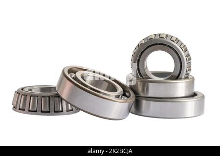 Ball bearing stainless metal roller for machine industrial, angular contact isolated on white background. Stock Photo